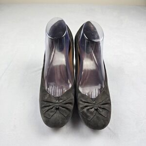 Clarks Artisan Suede Bow‎ Heels Pumps Dressy Dark Gray Size 10N